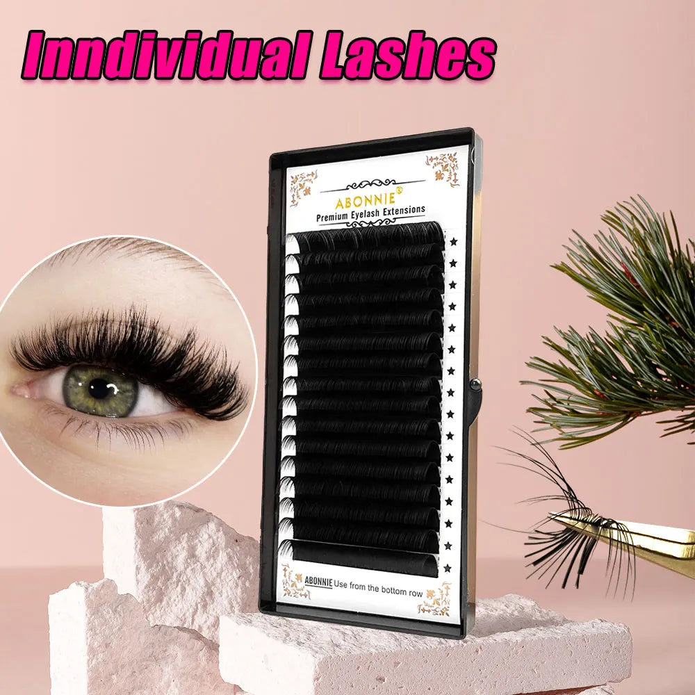 Abonnie Classic Eyelashes Extension Fluffy Individual Lashes Extensions Supplies Dark Black Cilia All Size False Eyelash