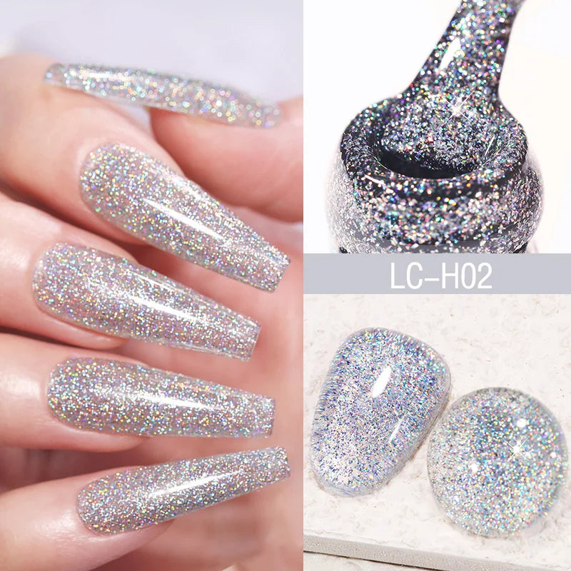 LILYCUTE 7ML Black Silver Red Reflective Glitter Gel Nail Polish Sparkling French Soak Off Long Lasting Manicure Nails Art Gel