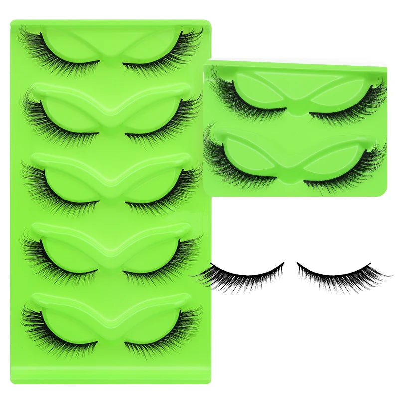 DINGSEN 5 Pairs Cat Eyelashes Fluffy Cat Lashes Fake Eyelash Wispy Natural Look long Mink Eyelashes Strip Lashes Cat Eye Lashes