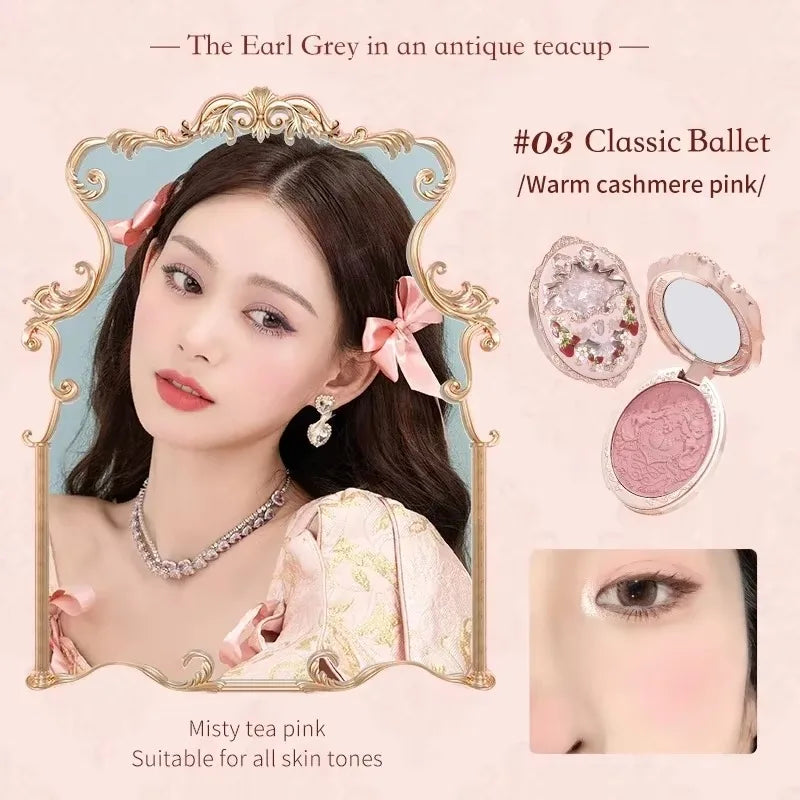 Flower Knows Strawberry Rococo Series Embossed Blush Fine Powder Makeup Smooth Long-Lasting Blusher Face Enhancing Makeup Color
