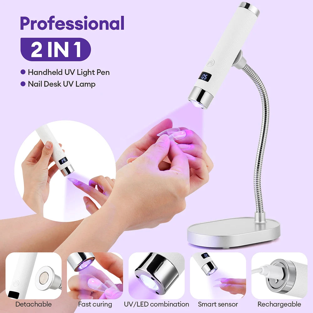 Portable Nail Dryer Light UV Nail Lamp Rechargeable Gel Nails Lamp With Flexible Hose  LED Therapy Light Nail Art Tools
