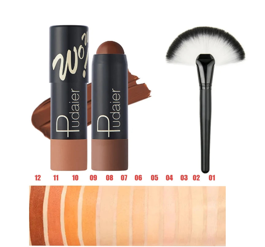 Full Coverage Lightweight Foundation Stick Contour Face Makeup Lasting Nude Foundation Base Hide Blemish Bronzer Cosmetics Brush