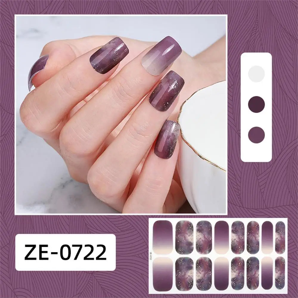 Gradient Cat Eye Style Nail Art Stickers, 16-Piece Set Self-Adhesive Waterproof Glitter False Nail Decals