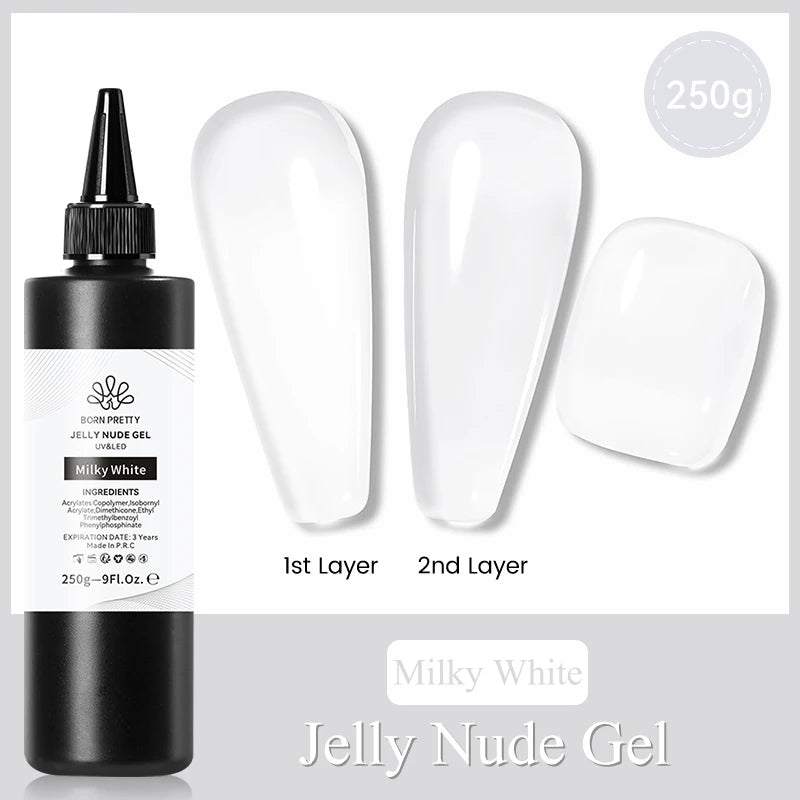 BORN PRETTY 250g Pure Black White Color Gel Nail Polish Semi Permanent Jelly Nude Gel Refilled Package Soak Off UV LED Gel