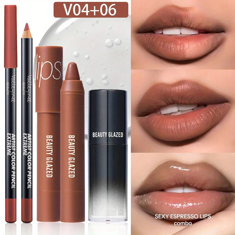 3Pcs/Set Lip Liner + Lipstick+ Lipgloss Lipoil Lip Liner, and Lip Glaze Set. Lip Combo Set ,matte Lipstick,lip Cosmetics