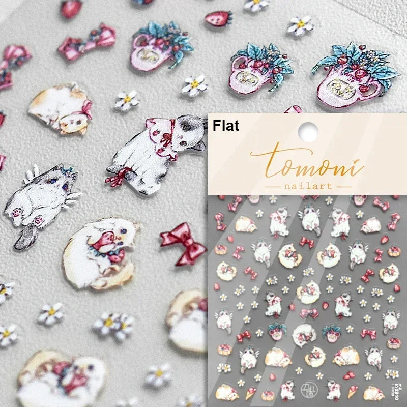 Cute Cat Eye Fishbone Animals Leopard Cat Ginger Cat Kitten Exclamation Point Paw Self Adhesive Nail Art Sticker Manicure Decals
