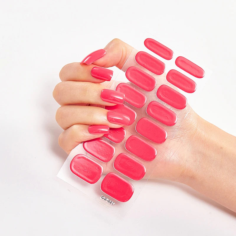 DIY Semi Cured Gel Nail Stickers Long-Lasting Solid Color Nail Strips Patch Slider Nail Sticker Full Cover Decal Manicure Patch