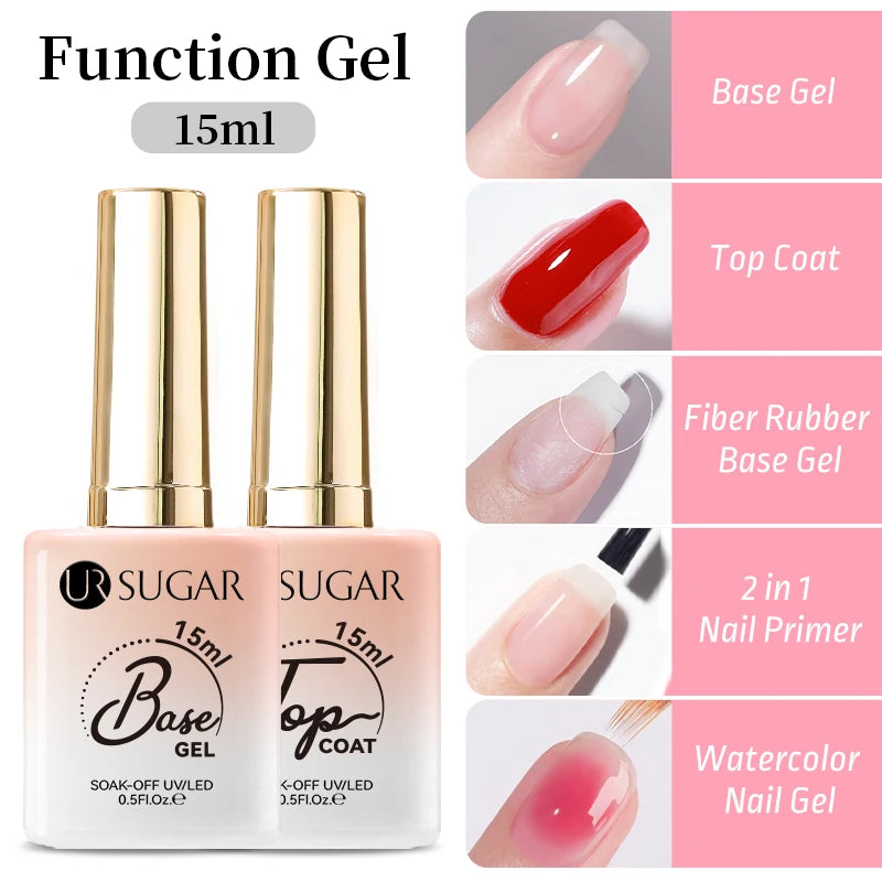 UR SUGAR 15ml Fiber Rubber Base Gel Upgrade Broken Nail Repaired Fiberglass Clear Quick Building UV Construction Gel Soak Off