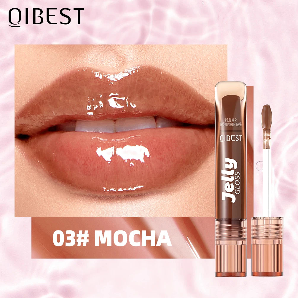 QIBEST Mirror Pearl Jelly Lipgloss Moisturizing Lasting Lipstick Hydrating Lightweight Lip Glaze Watery Crystal Lip Tint Makeup