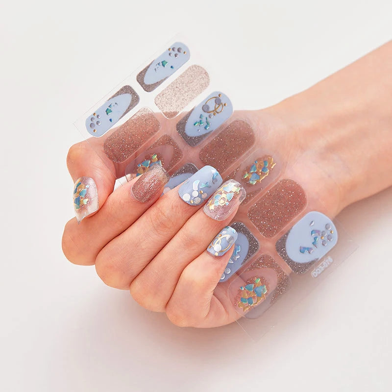 DIY Semi Cured Gel Nail Stickers Long-Lasting Solid Color Nail Strips Patch Slider Nail Sticker Full Cover Decal Manicure Patch