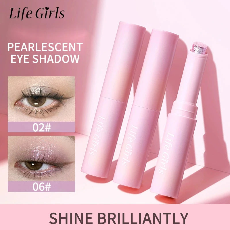 Water-Gel Eyeshadow Stick Is a Single-Swipe Makeup Highlighter Eyeshadow Stick with a Pearlescent Shimmer in Various Colors. Glowing Highlighter Eyeshadow Stick Is a Stick That Can Be Used on Both Eyebrows. The Waterproof Eff
