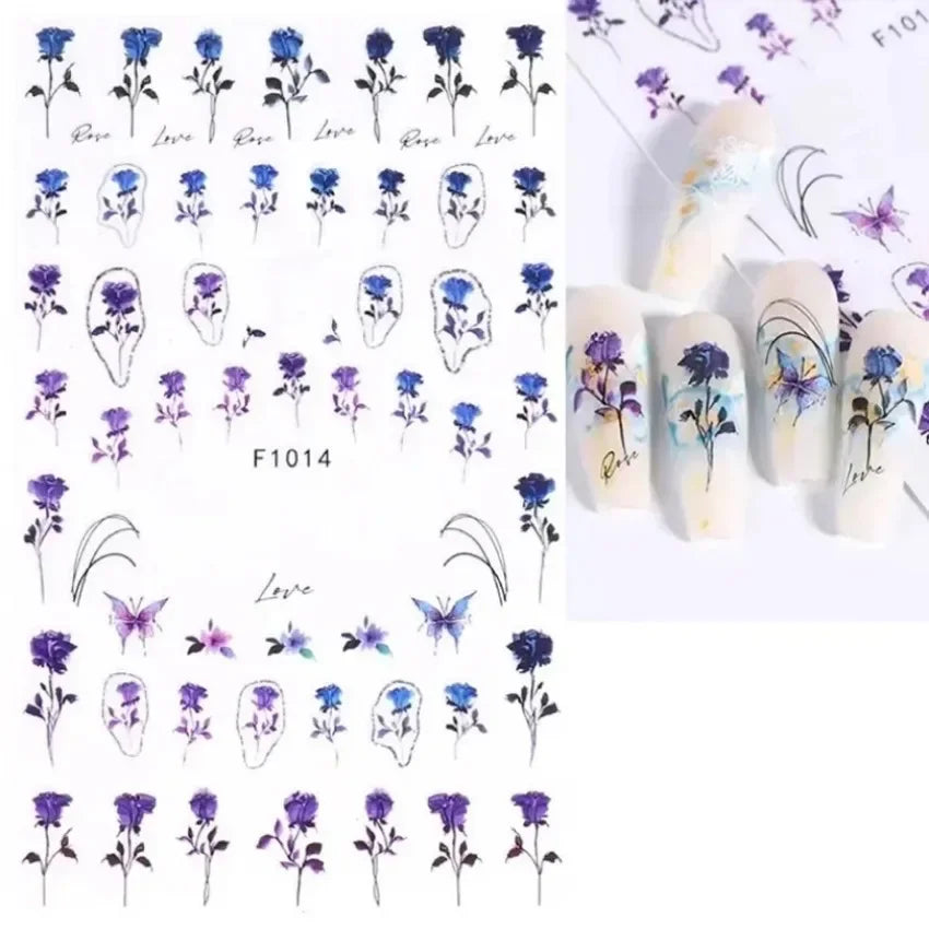 Elegant Butterfly Nail Manicure Stickers Blue Butterflies Leopard Retro Flowers Adhesive Decal Wedding Charm Manicure Tips