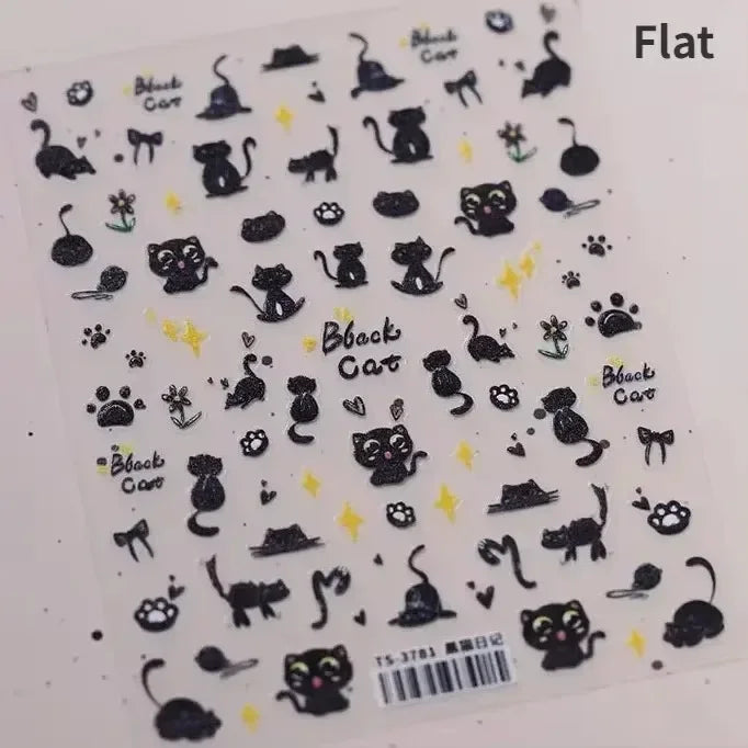 Cute Cat Eye Fishbone Animals Leopard Cat Ginger Cat Kitten Exclamation Point Paw Self Adhesive Nail Art Sticker Manicure Decals