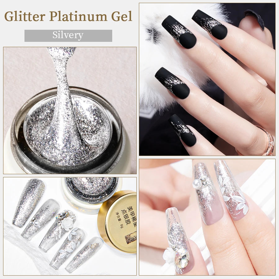 RSNAIL No Wipe Platinum Gel Nail Polish 8g Sparkle Painting Metallic Golden Silvery Liner Gel French Drawing Liner DIY Nail Art