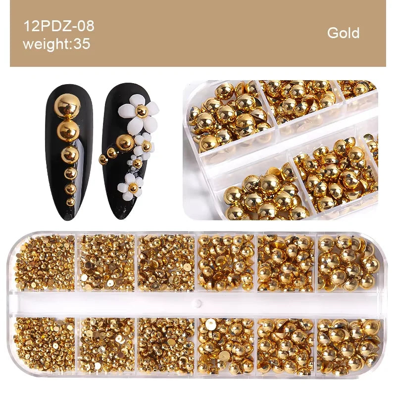 White Acrylic Flower Nail Art Decorations Mixed Size Rhinestones Red Blue Gem Manicure Tools Accessories DIY Nails Design 5g