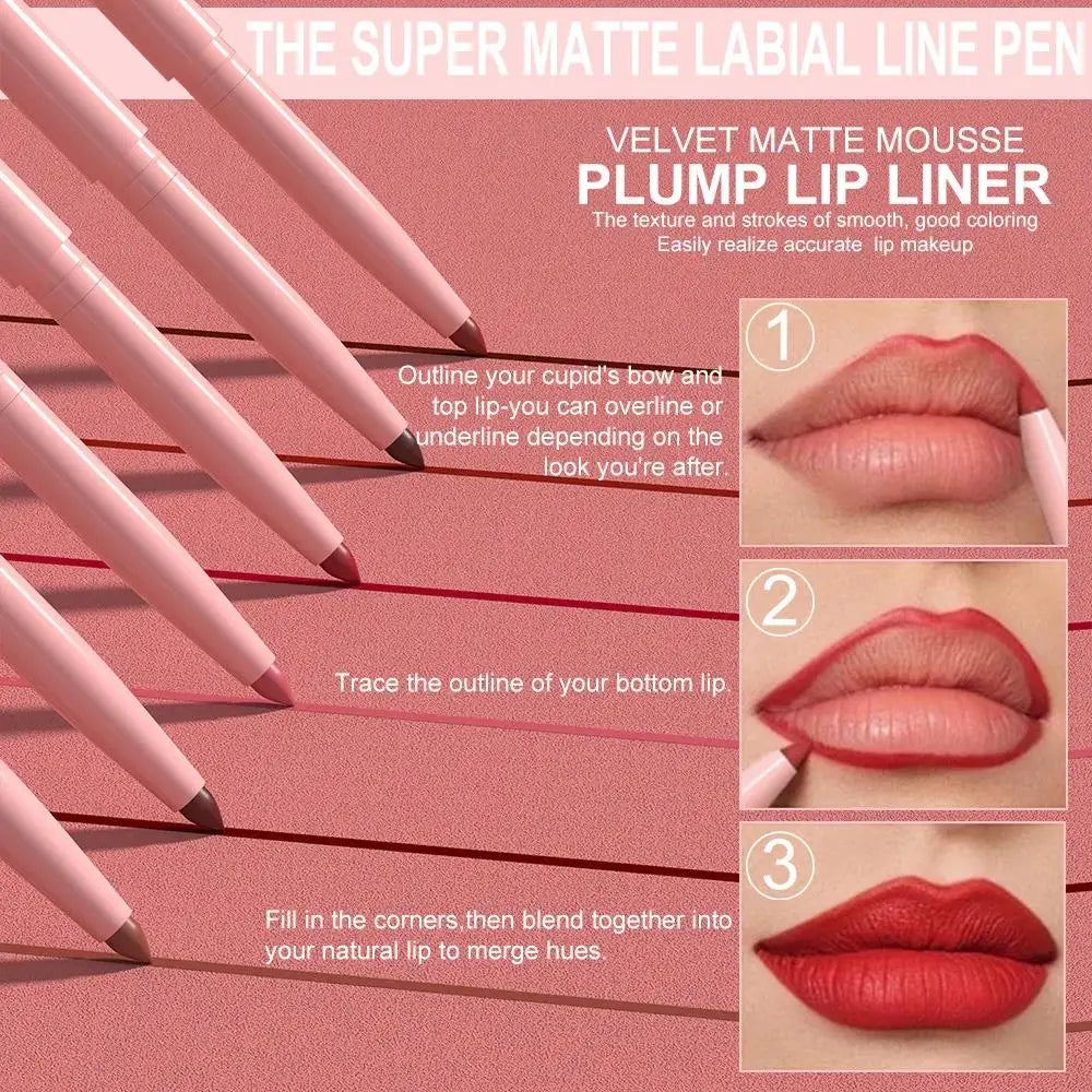 6pcs Matte Lip Liner Set Nude Brown Rose Red Waterproof Long Lasting Rotatable Lip Pencil Smooth Pigmented Kit