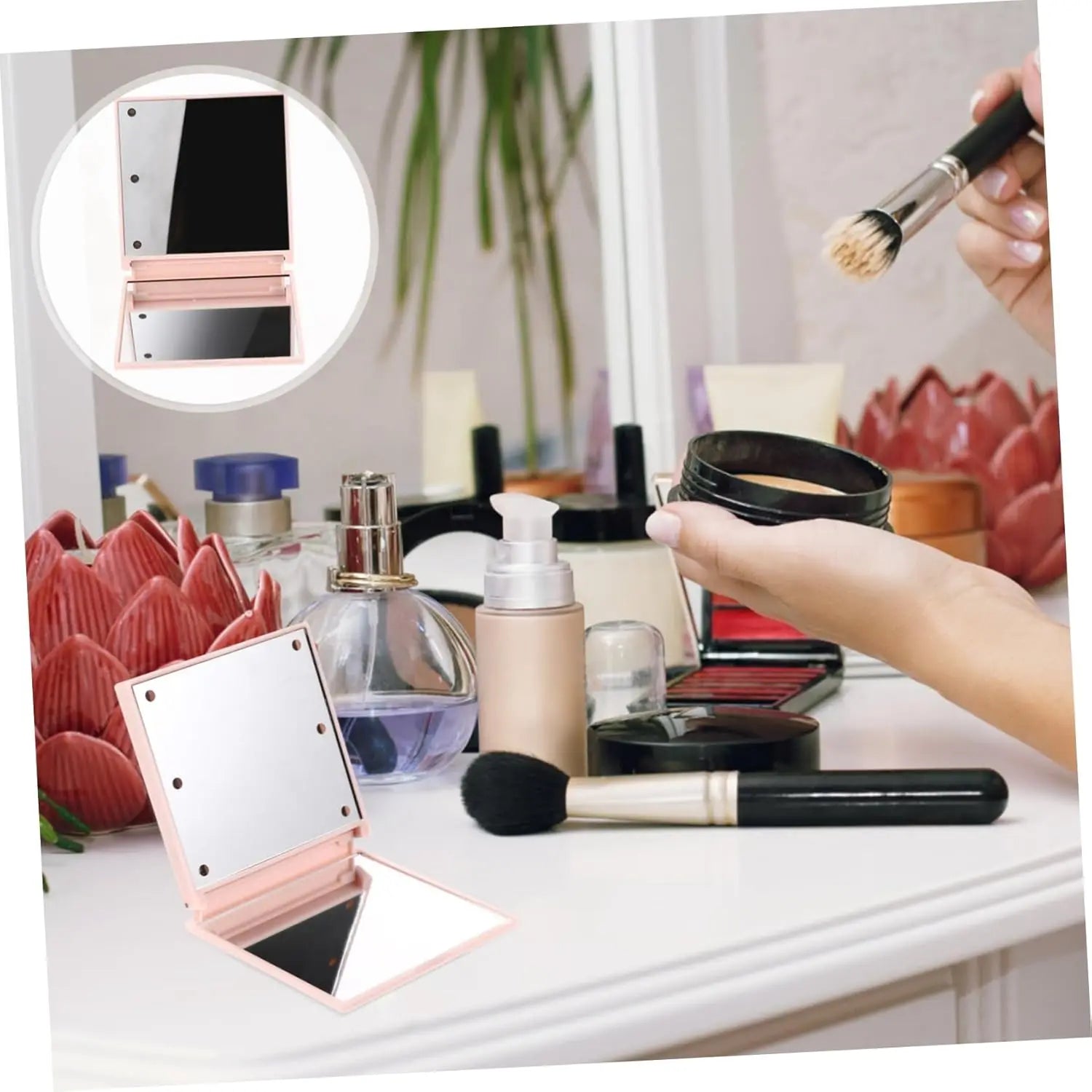 Travel Mirror with Light Compact Makeup Mirror with 6 LED Lights, Folding Pocket Lighted Compact Mirror for Purse Gift for Women