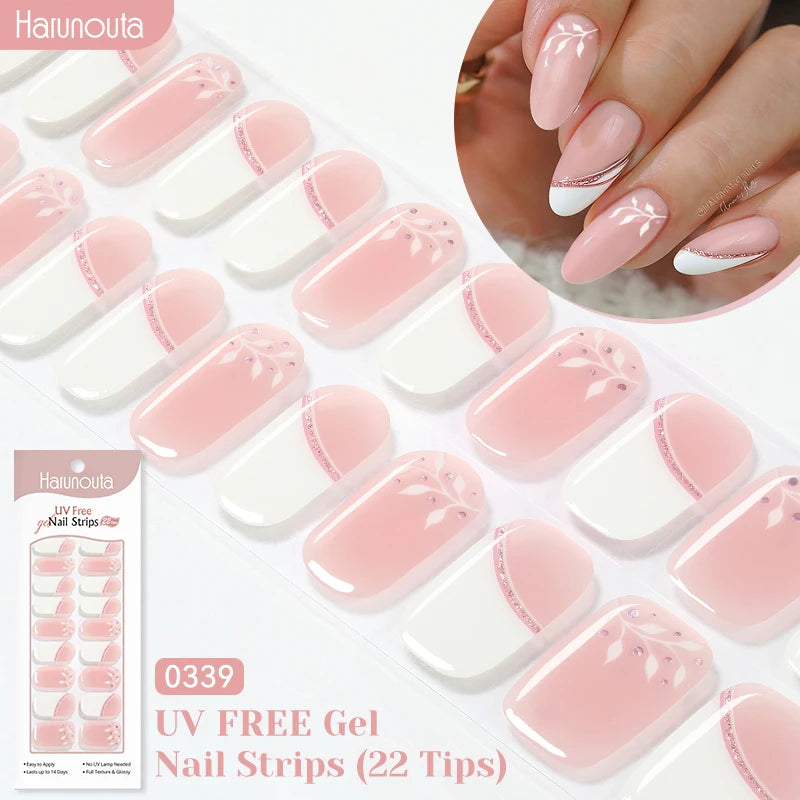 22strips UV Free Nail Gel Strips Loving Heart Gel Polish Nail Sticker Curing-free Adhesive Stickers for Nails Long Lasting Wrap