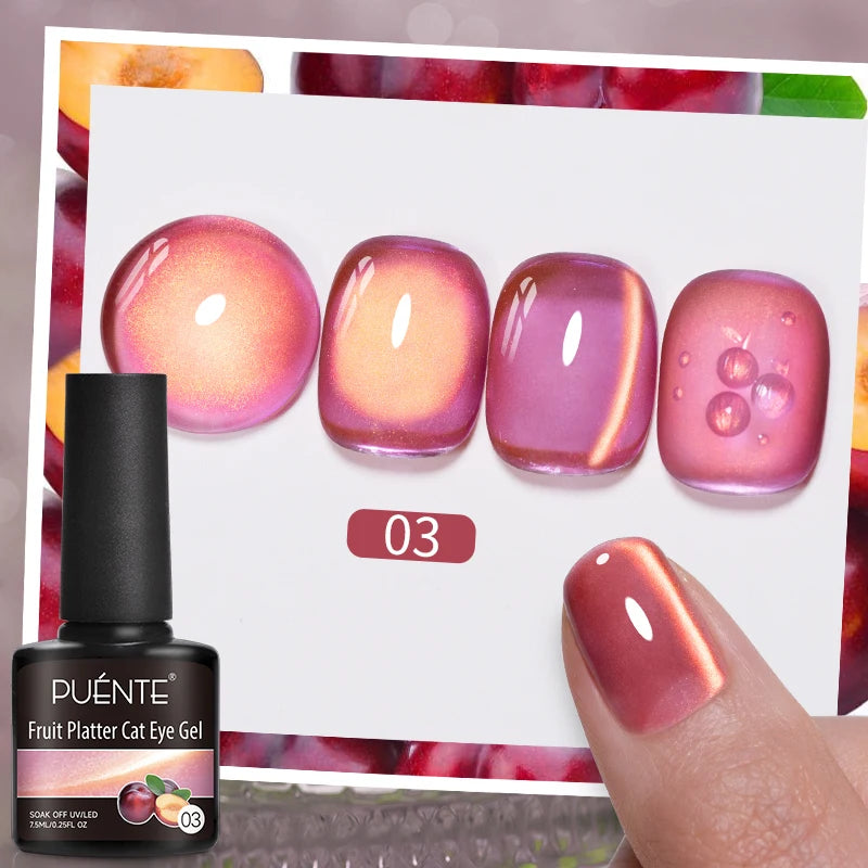 PUENTE Fruit Series Cat Magnetic Gel Nail Polish Summer Green Purple Pink Cat Eye Nail Gel Soak Off UV Semi-Permanent Varnish