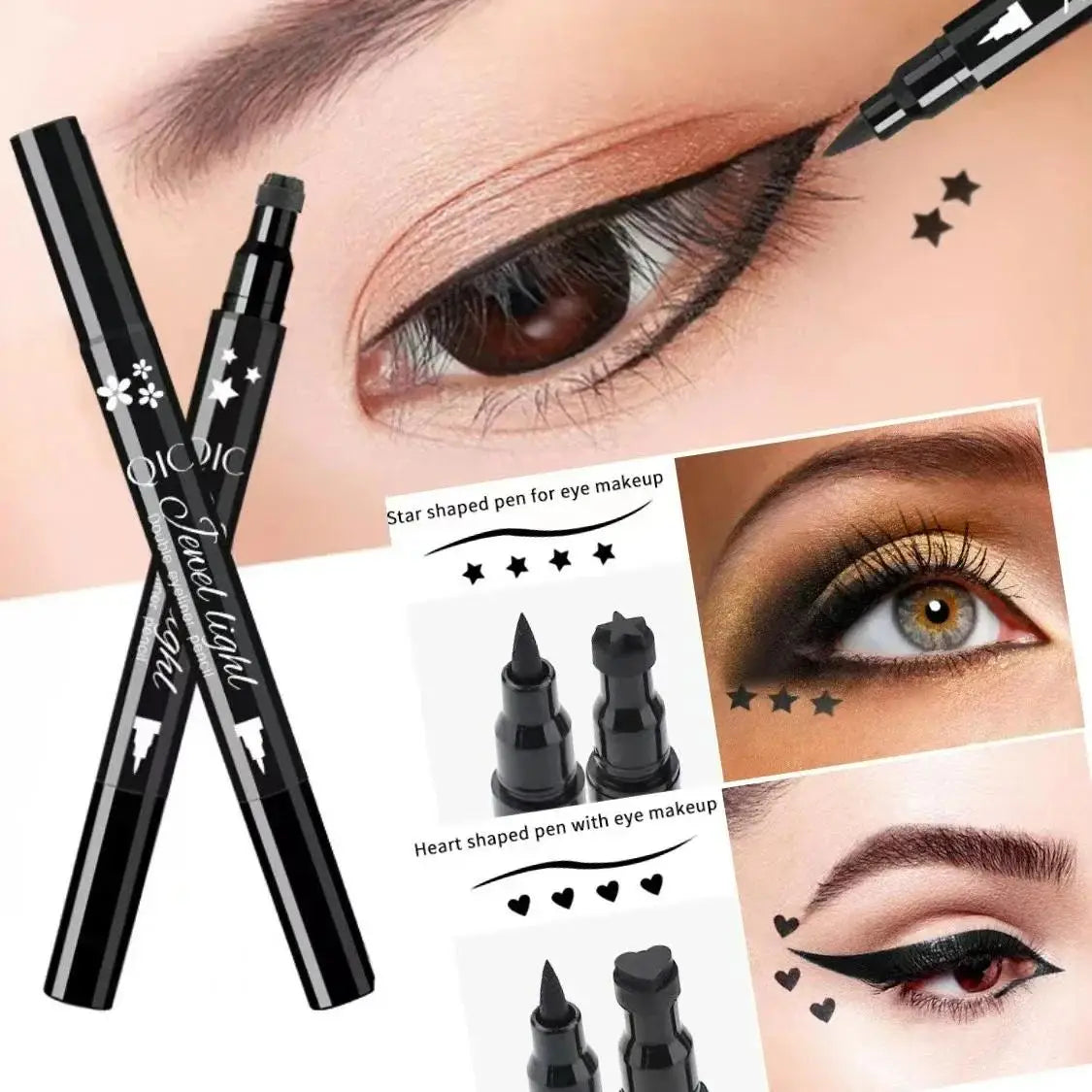 Double Ended Eyeliner With Eye Stamp Liquid Felt Tip Eyeliner Pen Black Waterproof Long Lasting and Smudge Proof Makeup Women