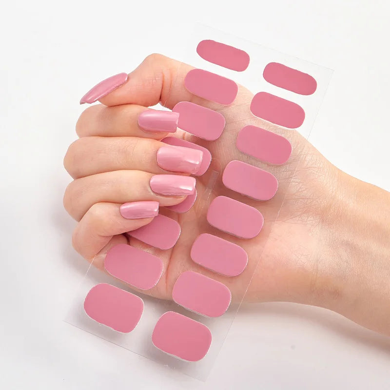 Pink Nude Full Cover Nail Sticker Gradient Color Self-Adhive Simple Full Nail Wraps DIY Thermal Effect Nail Art Making Manicur