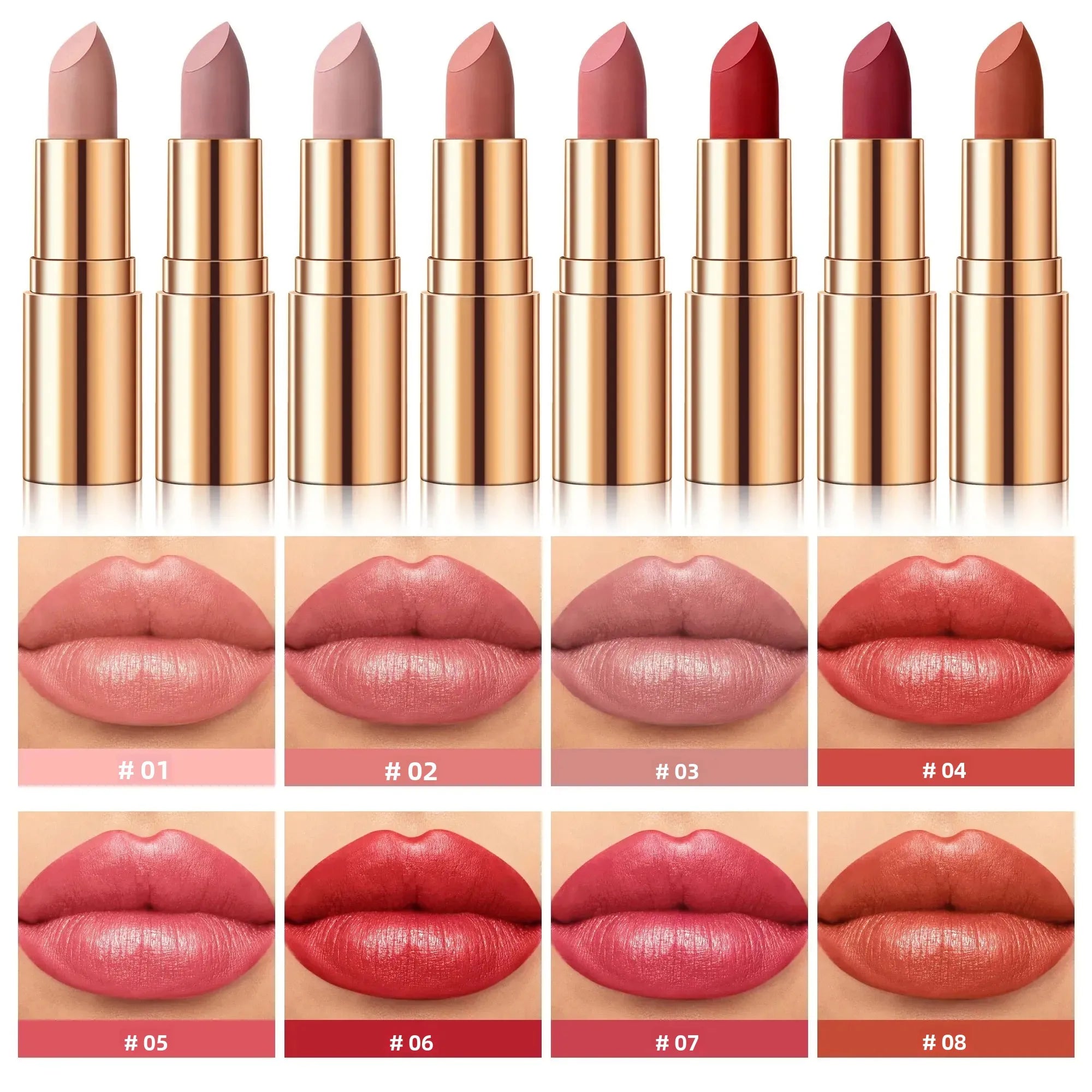 Long Lasting Moisturizing Velvet Lipstick Waterproof Non Stick Cup Creamy Nourish Cover Lip Line Glossy Golden Mud Formula