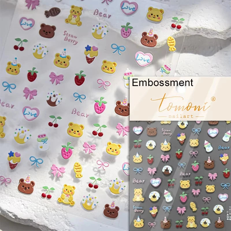 1pcs 5D Japanese Kawaii Bear Nail Art Stickers Brown Cartoon Animals Self-Adhesive Nail Decoration Decals DIY Slider Accessories
