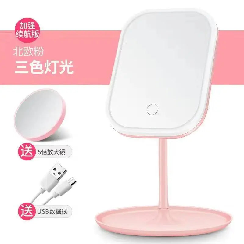 Led Vanity Mirror Intelligent Adjustable Monochrom/3color Light Vanity Mirror Desktop Fill Light Mirror One Touch Charging Model