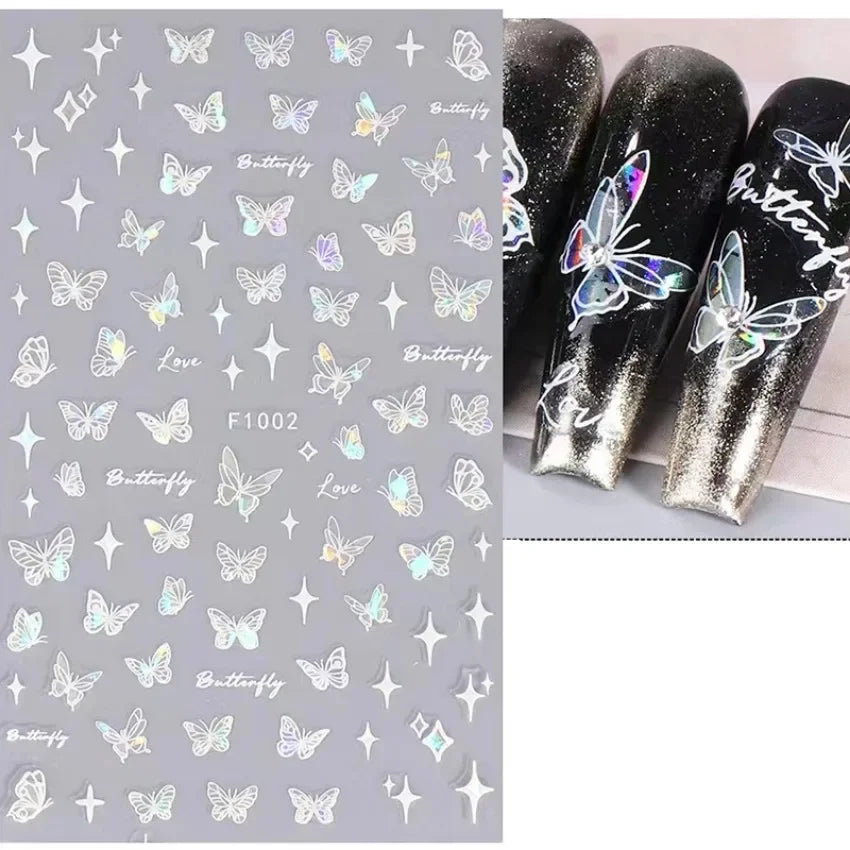 Elegant Butterfly Nail Manicure Stickers Blue Butterflies Leopard Retro Flowers Adhesive Decal Wedding Charm Manicure Tips