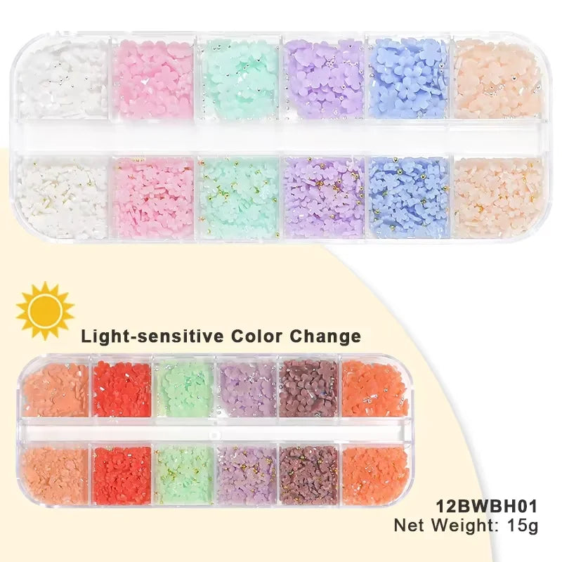 White Acrylic Flower Nail Art Decorations Mixed Size Rhinestones Red Blue Gem Manicure Tools Accessories DIY Nails Design 5g