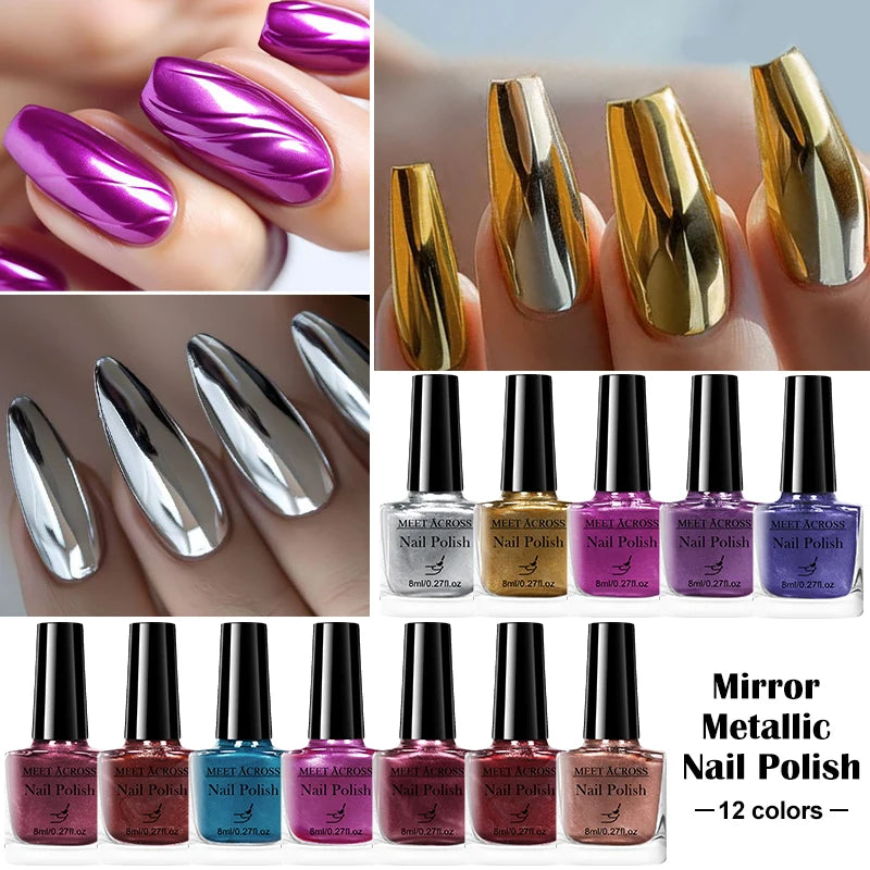8ml Mirror Metallic Nail Polish No Need Lamp Curing Air Dry Salon Quality Soak-Off Long Lasting Varnishes DIY Manicure Design