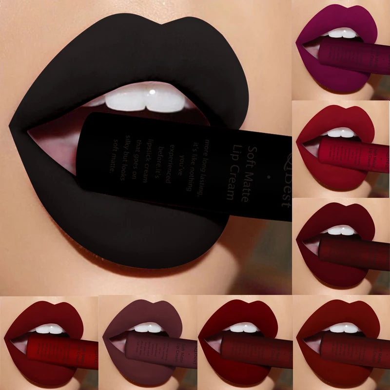 QIBEST Sexy Velvet Matte Lip Gloss Liquid Lipstick Lipgloss Beauty Red Nude Waterproof Long-lasting Lip Stain Makeup For Women