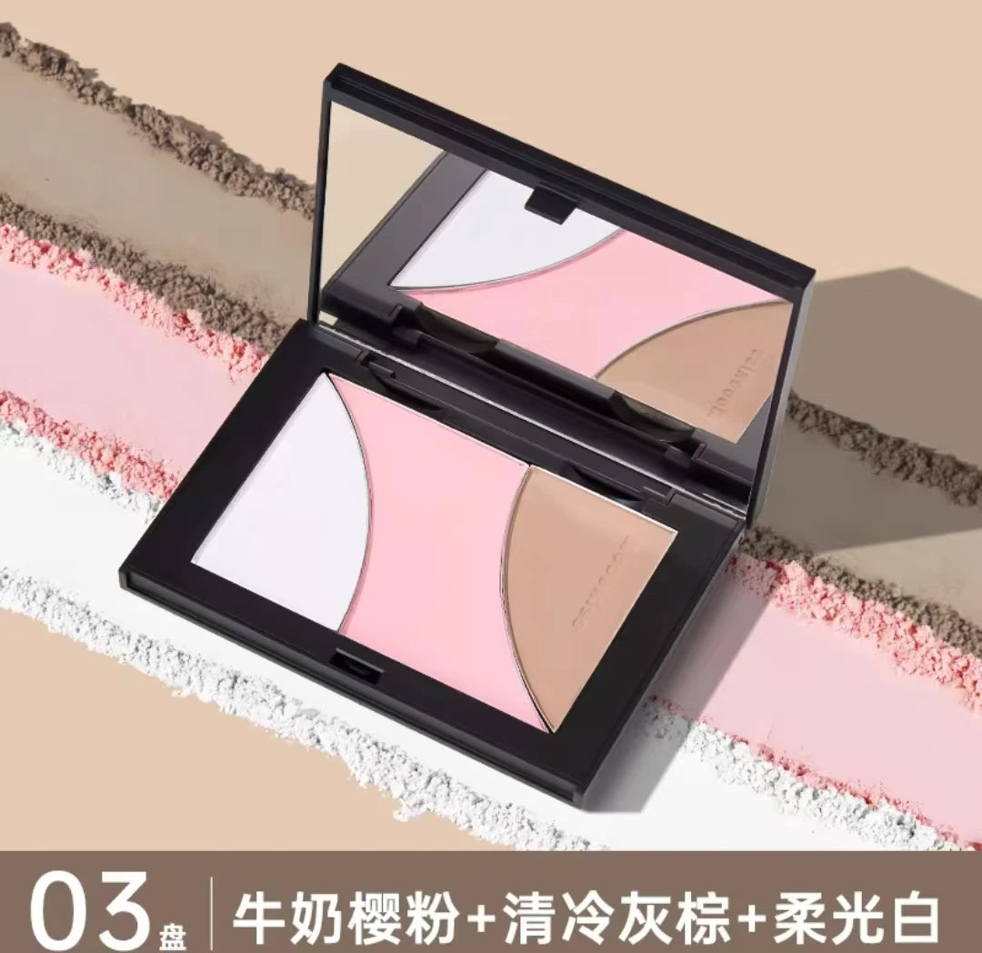 Mooekiss Highlighter Contour Blush Powder Palette 3 Colors Matte Pearlescent 3D Facial Bronzer Brighten Eye Shadow Nose Makeup