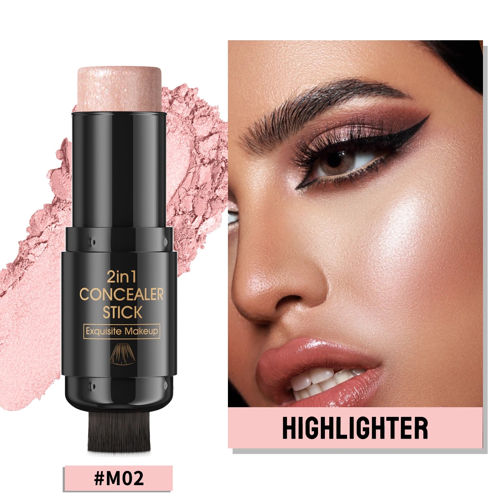 Double-head Face Bronzer Contour Stick Cream Makeup Light Dark Shadow Lasting Concealer Facial Brighten Contouring With Brush