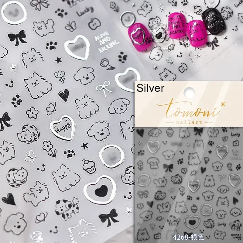 Cute Cat Eye Fishbone Animals Leopard Cat Ginger Cat Kitten Exclamation Point Paw Self Adhesive Nail Art Sticker Manicure Decals