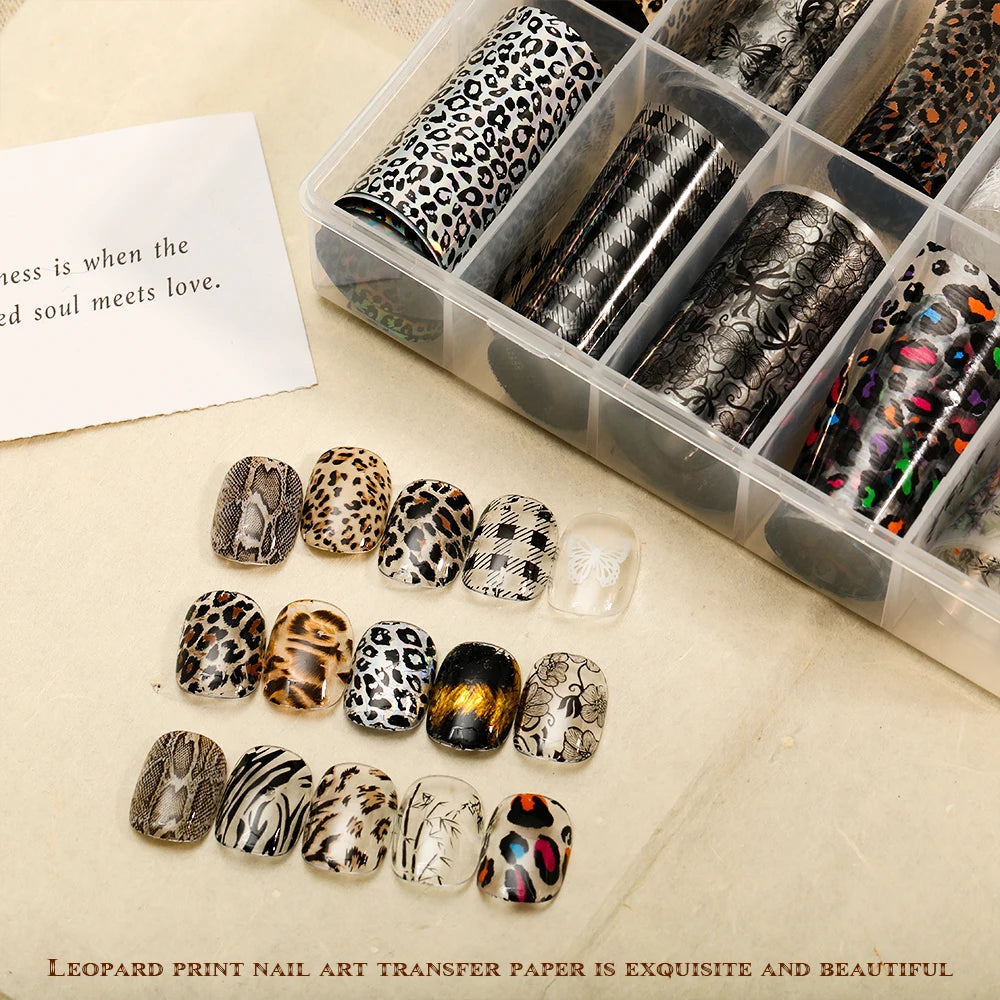 10 Rolls Water Soluble Leopard Print Transfer Paper Nail Transfer Foil Animal Printing Stickers Professional Nail Art Design