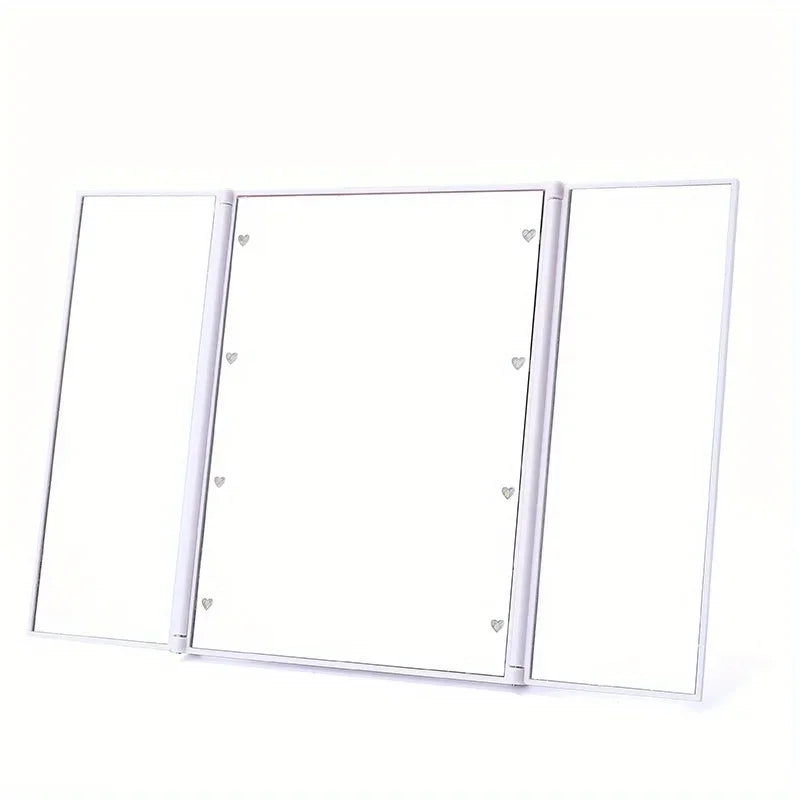 Get the Perfect Look Anywhere with the Portable Three-Sided LED Makeup Mirror - Ideal for Travel and Touch-Ups!