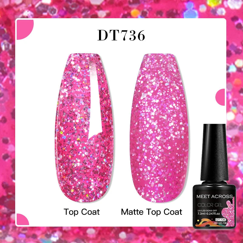 MEET ACROSS 160 Colors 7.3ml Gel Nail Polish Vernis Glitter Sparkly Semi Permanent Soak Off LED UV Gel Varnish Nail Art Manicure