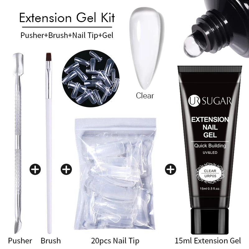 UR SUGAR 15ml Extension Gel Nail Polish Bright Nude White Clear Semi Permanent UV Hard Gel Nails Finger Prolong Gel Varnish Set
