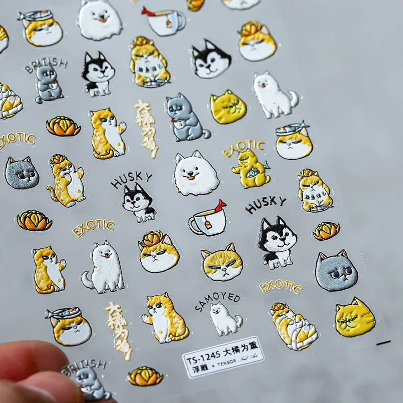 Cute Cat Eye Fishbone Animals Leopard Cat Ginger Cat Kitten Exclamation Point Paw Self Adhesive Nail Art Sticker Manicure Decals