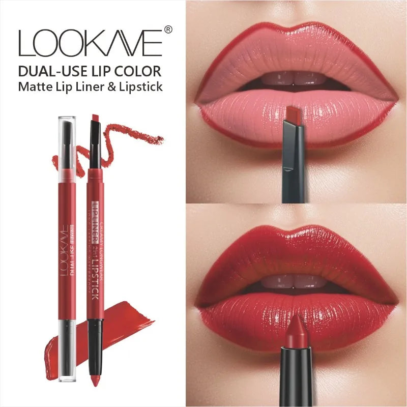 2-in-1 Lipstick & Liner Double Ended Matte Lipstick with Lip Liner, Waterproof & Long Lasting, Creamy Transfer-Proof Finish