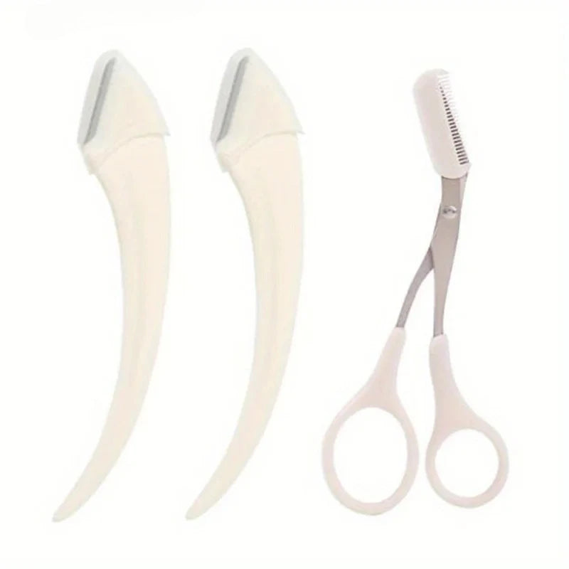 1Pcs/2Pcs/3Pcs Crescent Moon Eyebrow Trimmer Set, Stainless Steel Curved Eyebrow Razor Eyebrow Scissors With Comb