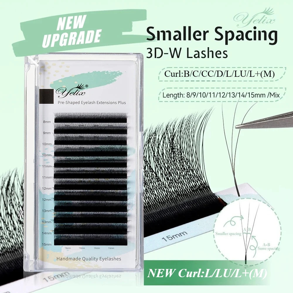 Yelix 3D Lashes Smaller Spacing 3D W Shape Eyelash Extension Premade Volume Fan Lashes Natural Soft Narrow 3D W Lashes