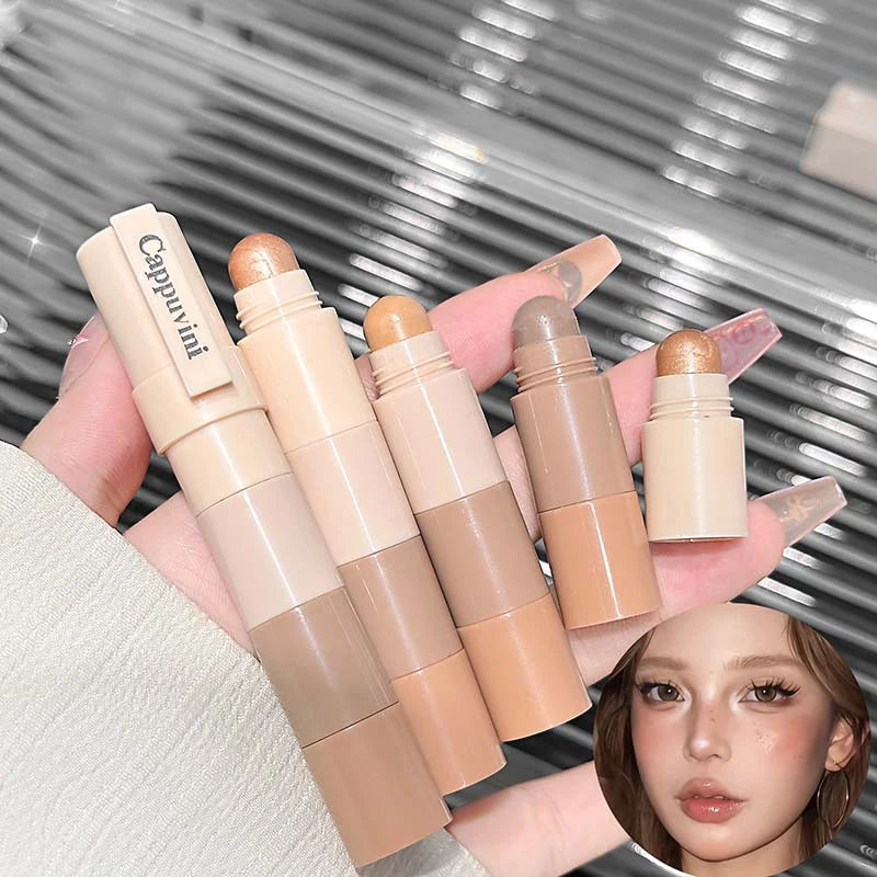 4 in 1 Contour Highlighter Stick 4 Colors Moisturizing Natural Matte Brown Nose Shadow Makeup Matte Shimmer Eyeshadow Stick Set