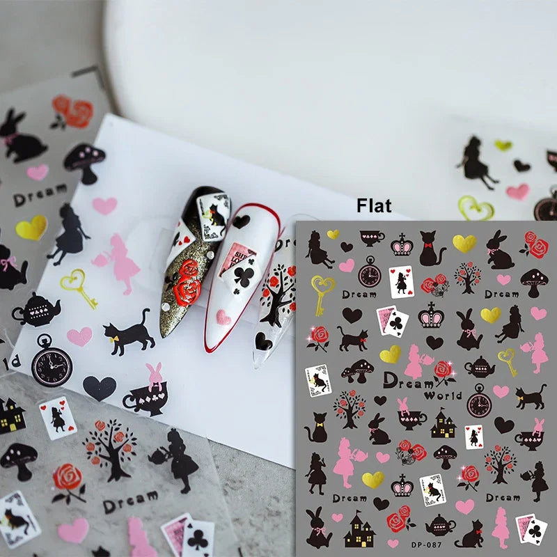 Cute Cat Eye Fishbone Animals Leopard Cat Ginger Cat Kitten Exclamation Point Paw Self Adhesive Nail Art Sticker Manicure Decals