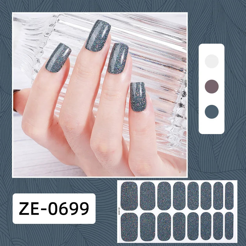 Gradient Cat Eye Style Nail Art Stickers, 16-Piece Set Self-Adhesive Waterproof Glitter False Nail Decals