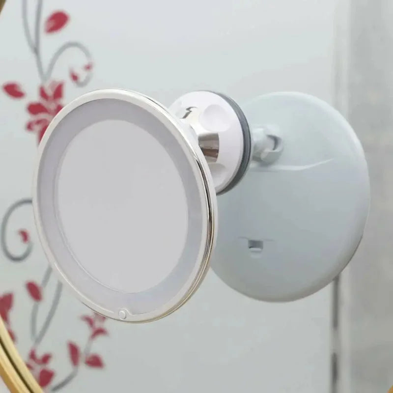 10X Magnifying LED Makeup Mirror with Gooseneck – Suction Cup Mount, Diffused Light & 360° Swivel for Bathroom & Vanity