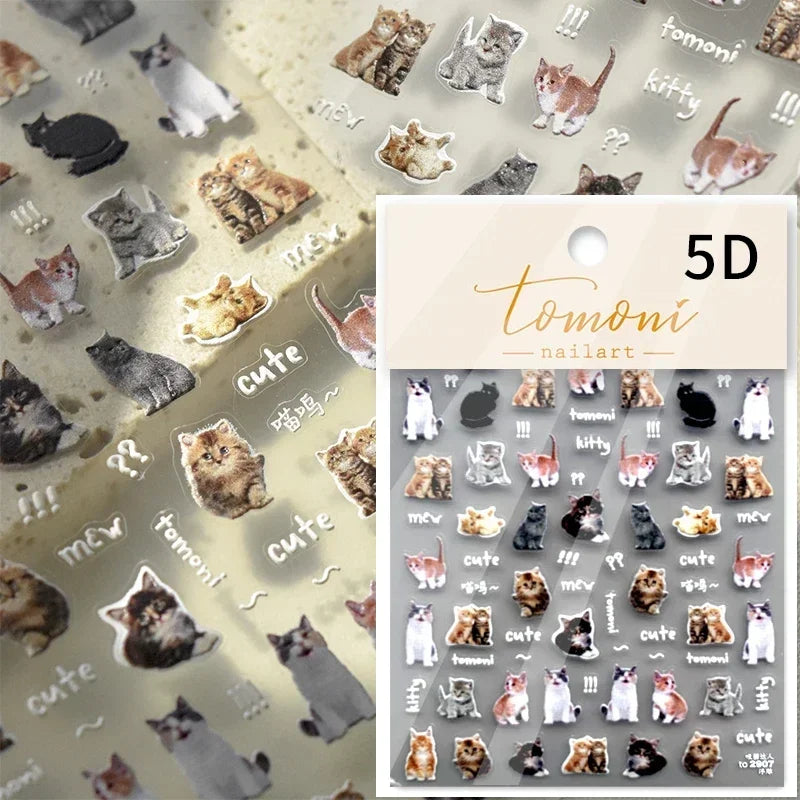 Cute Cat Eye Fishbone Animals Leopard Cat Ginger Cat Kitten Exclamation Point Paw Self Adhesive Nail Art Sticker Manicure Decals