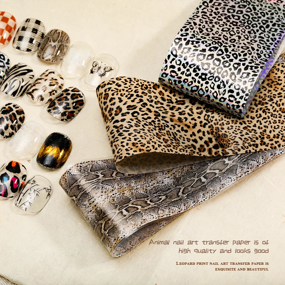 10 Rolls Water Soluble Leopard Print Transfer Paper Nail Transfer Foil Animal Printing Stickers Professional Nail Art Design