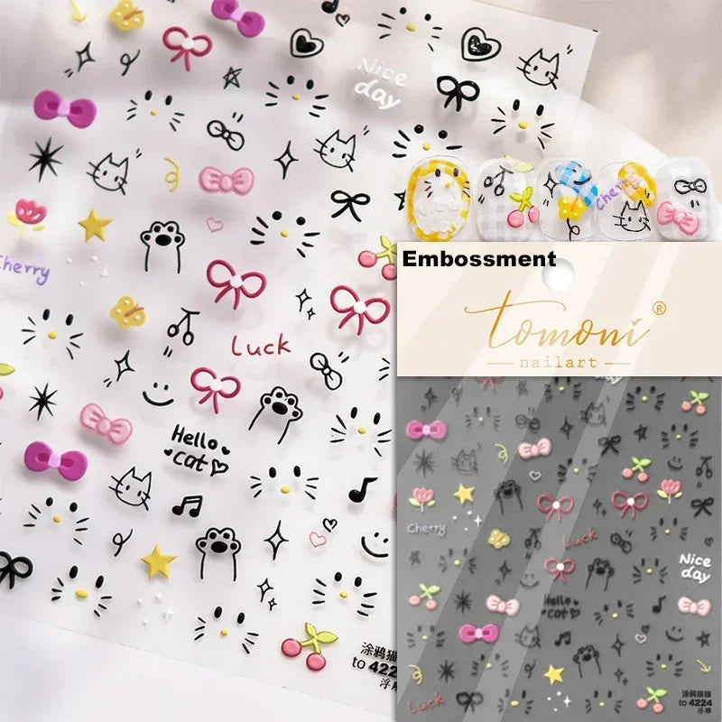 Cute Cat Eye Fishbone Animals Leopard Cat Ginger Cat Kitten Exclamation Point Paw Self Adhesive Nail Art Sticker Manicure Decals
